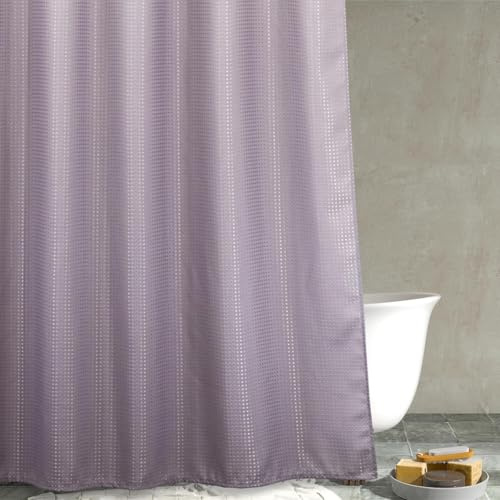 Lavender Bathroom Shower Curtain: Water Repellent Heavy Duty, 183Lx183W | Waffle Textured 256GSM Weighted Polyester Fabric Shower Curtain, Solid Hotel Luxury, Thick, Machine Washable, Opaque