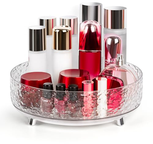 CECOLIC Organizador de Maquillaje Giratorio de 360°, Bandeja Organizadora de Perfumes Lazy Susan de 28 cm, Soporte Giratorio para Cosméticos y Cuidado de la Piel (Transparente)
