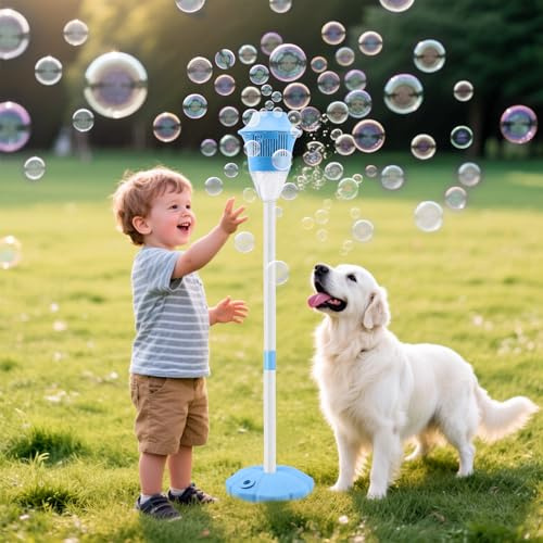 Standing Bubble Machine with Lights & Music, Rechargeable, Adjustable Height up to 47 Inch, Includes 104 Ocean Stickers, for Outdoor Parties, Weddings & Stage