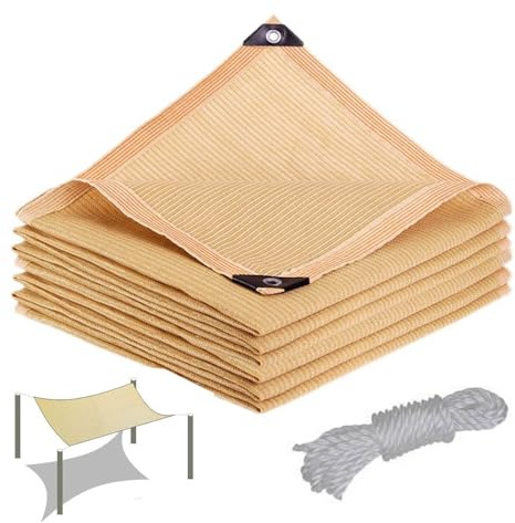 Telo Ombreggiante con Occhielli Beige,Tenda A Vela per Esterno, Rettangolo Tenda da Sole, Rete Telo Ombra Protezione Solare,Traspirante Tenda da Sole per Balcone Giardino,Piscinae(4x8m)