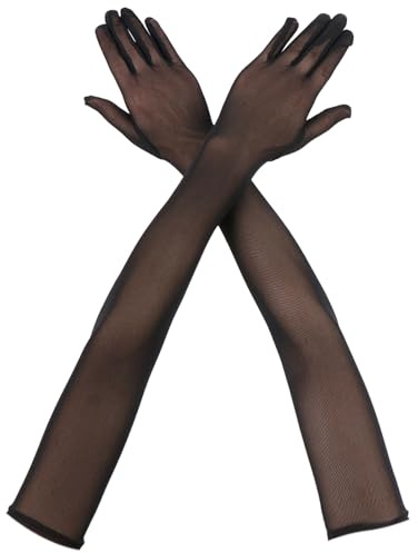 Long Black Sheer Gloves, Sexy Mesh Tulle Super Long Gloves for Women, Black