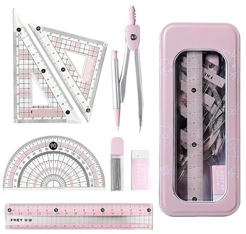Oxford Maths Set for Secondary School Supplies Students Gifts Stuff,Pink Protractor 360 and Maths Compass Ruler Geometry Sets Exam Stationery