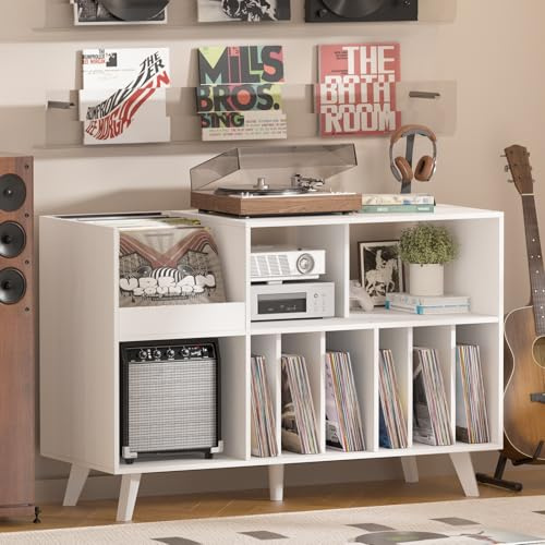 Großer Plattenständer mit Aufbewahrung,Plattenspieler-Ständer mit Ablage,Vinylplatten-Halterung mit Präsentationsfläche,Plattenständer für bis zu 450 Alben, Plattenregal für Musikzimmer und Wohnzimmer