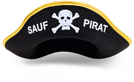 SPIELFERKEL Sauf Pirat Hut – Schwarzer Piratenhut mit Totenkopf-Print – Lustige Kopfbedeckung für Erwachsene, JGA, Festivals & Motto-Partys – Unisex, Leicht, Komfortabel, Party-Accessoire