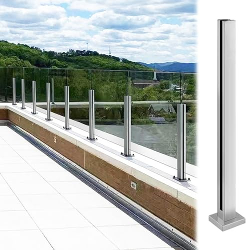 Garde Corps Verre Poteau Escalier INOX Kit De Poteaux De Garde-Corps Extérieurs en Verre sur Mesure De 65 Cm 75 85 95 105 115 125 135 145 Cm De Haut, Stabilisateur(Mid Post,H60cm/24 inch)