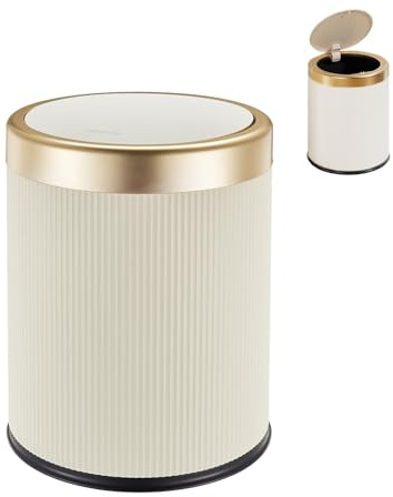 Chiziyixin 12L Bathroom Bin, Round Bedroom Bins with Press Top Lid, Wastbasket Garbage Trash Can Dog Proof Dustbin for Toilet Bathroom Bedroom Living Room Office Kitchen Household School (White)