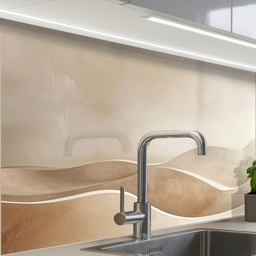 KitchenYeah© Paraschizzi Cucina Adesivo Pannello Parete Paraspruzzi | 60x80 cm - Lavandino Decorativo Beige - Natura - Astratto - Moderno