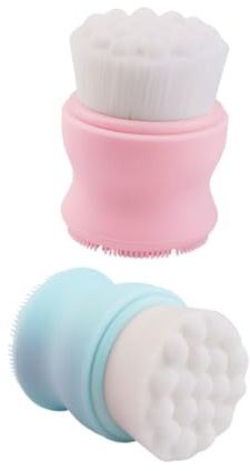 HAMPPLIES Spazzola Detergente Per Viso in Silicone 2 Pezzi Manico, Scrubber Doppia Faccia Per Pulizia Profonda, Massaggiatore Viso Per Rimuovere Sebo e Trucco, Adatta a Pelli Sensibili e Quotidiano