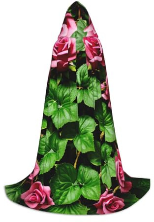 Ouyniei Cape à capuche confortable avec imprimé floral rose lierre avec feuilles pour carnaval, Halloween et fêtes à thème