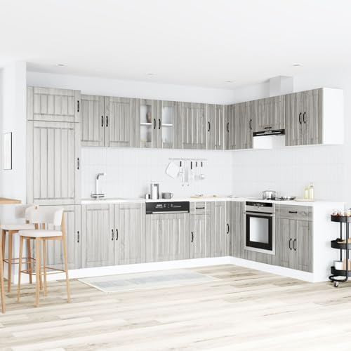 JHQHSM Armadio da Cucina 'Lucca' con Doppi Lavandini Grigio Sonoma in Legno Ingegnerizzato, Mobile Lavabo Moderno Ampio Spazio Archiviazione, Materiale Solido Resistente