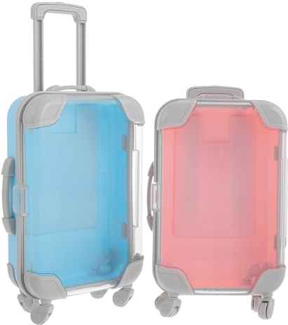 PRETYZOOM 2 Stück Mini Koffer Aufbewahrungsbox Kunststoff Make up Wimpernbehälter Tragbare Schminkboxen für Spielzeugkoffer Puppenkoffer mit Abnehmbarem Deckel in Blau und Rosa
