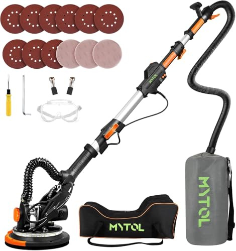 Trockenbauschleifer 900W, Wandschleifer & Deckenschleifer mit Absaugung, 1800 U/min, 6-Stufen Geschwindigkeit, Klappbarer Teleskopstiel, LED-Leuchte, inkl. 12 Schleifblättern