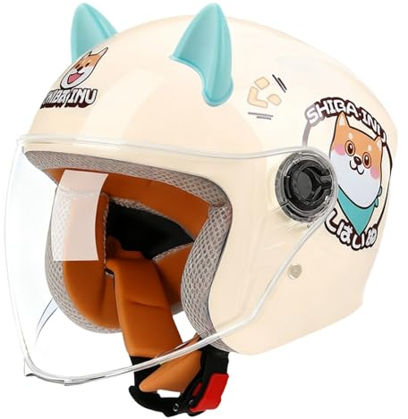 Casque Moto Demi-Jet pour Enfants | pour Garçons Et Filles 3 À 12 Ans | Casque Jet 3/4 pour Enfants | avec Visière Solaire | Casque pour Cyclomoteur Enfant | Homologué ECE 22.06 A,48-54cm
