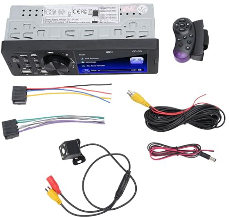 Sxhlseller Estéreo para Automóvil de un DIN, Cámara de Respaldo 1080P, Soporte de 4 Pulgadas, Carga Rápida USB Doble, Control del Volante FM AUX, para y Auto con Potencia de Salida