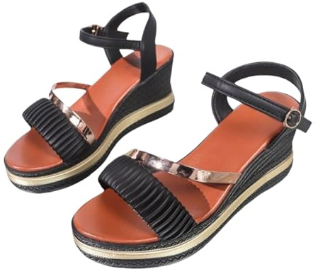 HUYTBYG Ytterkläder sandaler kvinnor sommar sluttning med alla damsandaler högklackade mode bekväma sandaler kvinnor svart sandal med rygg, Svart, 36.5 EU