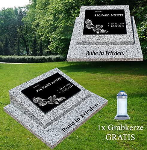Urnengrabstein Nr. 3, Grabstein Grabmal, Grabplatte inkl. Inschrift, Motiv mit Sockel und eine Kerze