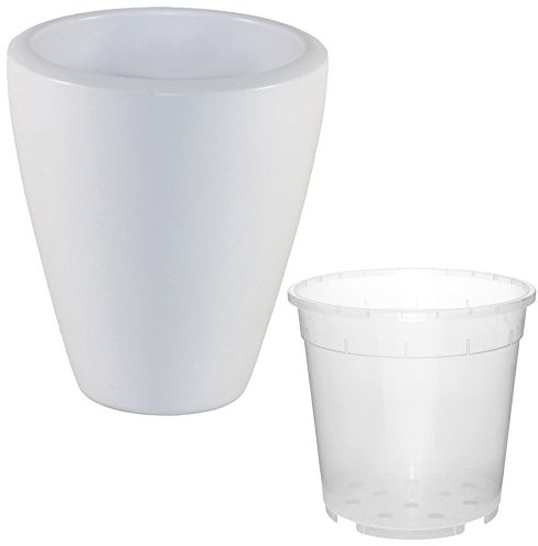 Set2 Keramik Orchideentopf Rhodos Orchideen weiss H 17 cm + Kulturtopf