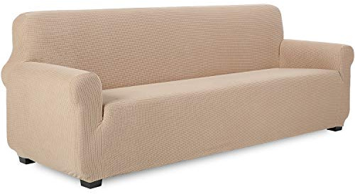 TIANSHU Sofabezug für 4-Sitzer, Jacquard, dehnbar, dehnbar, mit Armlehnen, Sofa-Bezug, Dekoration für Wohnzimmer, Schlafzimmer (Sand)