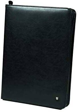Leder Schreibmappe XXL Premium Konferenzmappe mit Reißverschluss - Hochwertige Business Mappe A4 Schwarz echtes Leder - Aktenmappe Dokumentenmappe Geschäftsmappe Verkäufermappe Meeting Mappe Brandneu