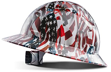 LANON Full Brim Hard Hat, OSHA Construction Work Approved, Premium American Flag Design, FRP Safety Helmet with 4 Point Adjustable Ratchet Suspension, Class C