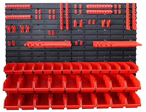 REXXER Werkzeugwand mit Sichtlagerboxen – 4 Paneele, 78 Teile | 1152 x 780 mm, Werkzeughalter und Sichtlagerboxen, modulares Ordnungssystem für Werkstatt, Garage und Keller