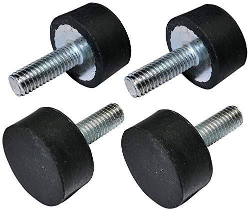 Aerzetix - Set di 4 Pezzi - Piedini Gambe Tondi Antivibranti Isolanti - Filettatura M6 - Ø20mm H: 10mm - Durezza Shore 70 ±5 - Gomma e Acciaio - Carico 504N 50kg x4 - Nero e Argento - C47674