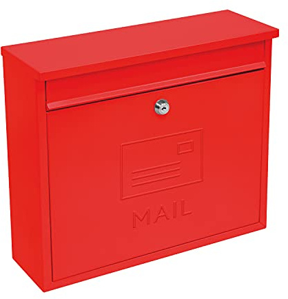 GardenKraft Wall-Mounted Letterboxes / 2 Styles and 5 Colours/Secure and Lockable Post Box/Galvanised Steel/Weatherproof and Easy to Install (Contemporary, Red)