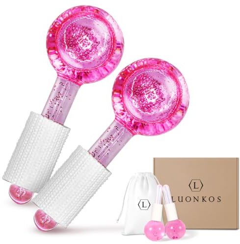 HanaEmi - Boules de Glace Rose pour Massage du Visage - Appareil Cryo de Massage Facial - 2pcs Acier Inoxydable - Rouleau Facial - Boules de Refroidissement pour Yeux et Cou