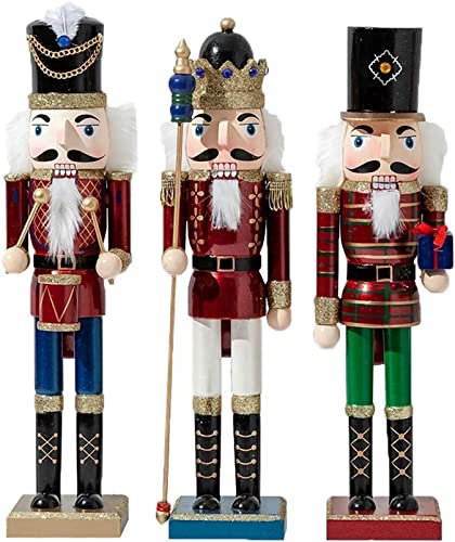 ZXHStore 3 Piezas de Madera Christmas Cascanueces Set de Navidad Soldado Figuras Cascanueces Adornos Puppets Figuras Muñecas 15.0 Pulgadas