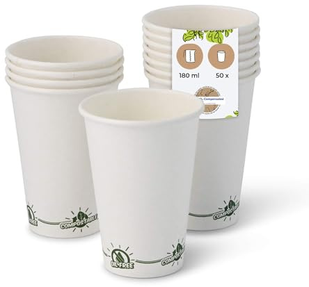 BIOZOYG Återvinningsbara vita pappersmuggar med EcoUp© Ikon och PLA beläggning I 50 biologiskt nedbrytbara engångsmugg 180 ml 7,5 oz I kaffekopp engångsmugg