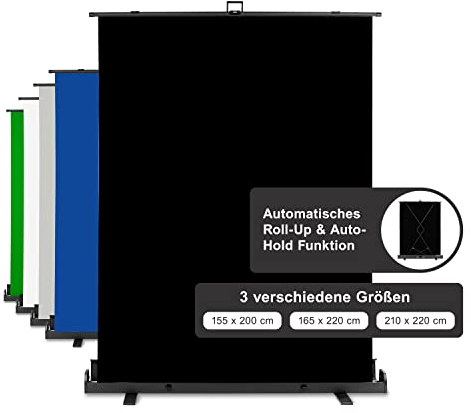 Walimex Pro Roll-Up Panel 165x220 cm Fondo Fotográfico Negro I Lienzo fotográfico portátil, Independiente para sesiones de Retrato, Estudio fotográfico y Streaming I Efecto Chromakey I Caja metálica