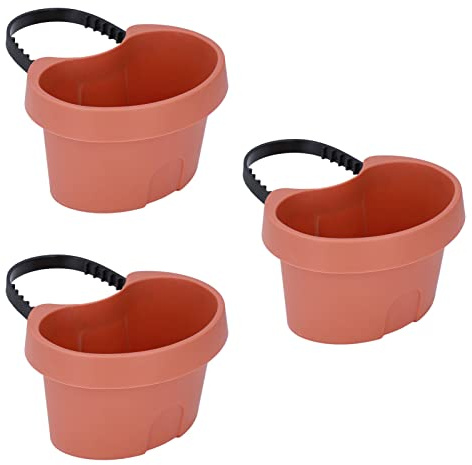 Cyrank 3 Pack Wall Hanging Planters, Oval Railing Fence Garden Balcony Planter Pots, Railing Hanging Planters Plants Flowers Plastic Pots Baskets, Plastic Drain Pipe Flower Container