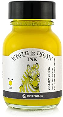 Octopus Write & Draw Ink Yellow Zebra, wasserfeste Zeichentinte Gelb, 50 ml | Zeichentusche für exakte Outlines beim Urban Sketching, nach dem Trocknen mit Aquarellfarben und anderen Tinten übermalbar