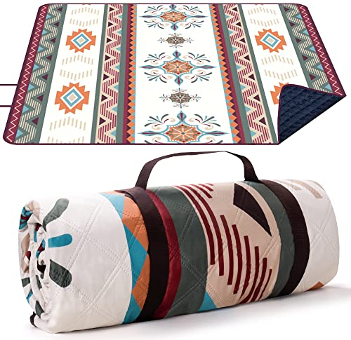 LARUTAN Outdoor Picknickdecke Boho, 200x200cm Stranddecke Sandfrei, Tragbare Waschbar Strandunterlage Picknickdecke für Trocken Strand, BBQ, Picknick, Wandern, Reisen Campingdecke Grün