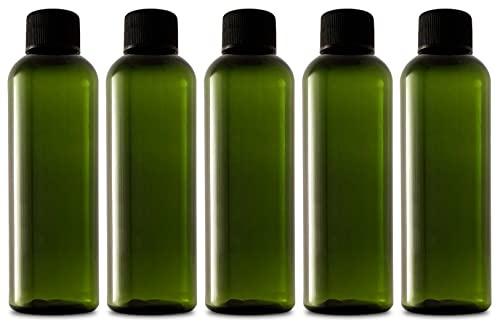 5 x Recycled Plastic 100ml Bottles With Screw Caps; Empty Refillable 100 ml Travel Bottles For Toiletries, Liquids, Cosmetic; Transparent Containers; BPA Free and TSA Approved for Airline Hand Luggage