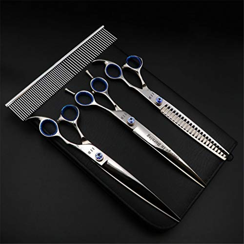 Fellschere für Haustiere, Scheren-Set für Haustiere (20,3 cm), Klinge aus Edelstahl, Fellschere für Hunde, gerade Schere, Effilierschere, Gebogene Schere, Kamm, Fellpflege für Katzen und Hunde (blau)