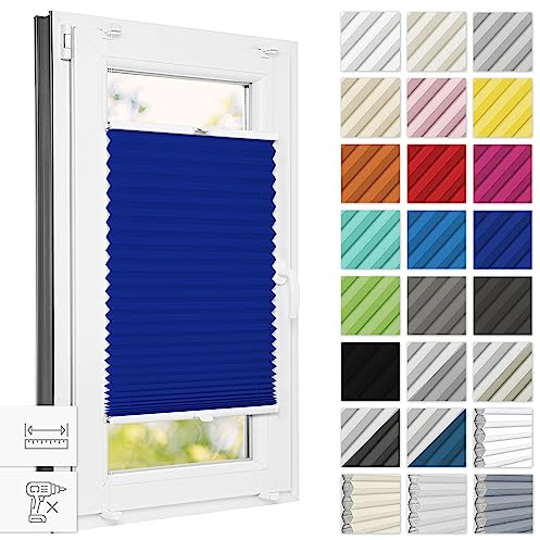 Estika Plissee ohne Bohren 80 cm x 100 cm - Marineblaue - Bruchfeste Klemmhalter, Plissee klemmfix, Rollos für Fenster ohne Bohren, Jalousien Fenster für innen, Raffrollo, Fenster plissee