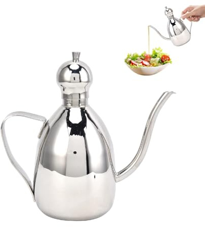 Bottiglia di Olio in Acciaio Inossidabile 250ml/500ml/1000ml Dispenser di Salsa di Aceto di Olio D'oliva Contenitore Bocca Lunga Teiera Bollitore per Condimento Filtraggio Residui di Olio Can(250ml)