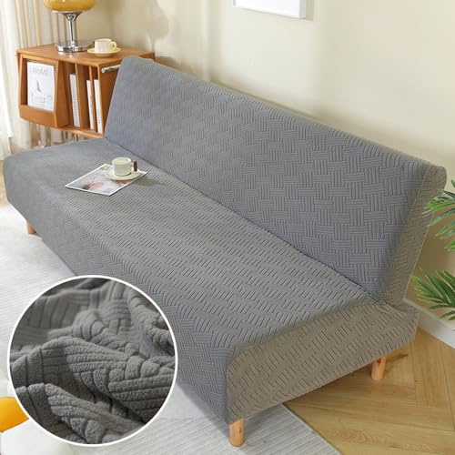 Surwin Sofabezug ohne Armlehnen Winter Plüsch Stretch Armlose Sofabettüberzug Clic Clac Antirutsch Sofahusse Schonbezug Protector für Klappcouch Schlafsofa mit 2/3 Sitzplätzen (160-190cm,Dunkelgrau)