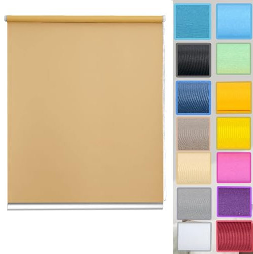 Rollo ohne Bohren Verdunklungsrollo 60 x 170 cm Sonnenschutz und Sichtschutz Undurchsichtiges Sichtschutz Rollo mit Klemmträger, für Fenster und Tür, Khaki
