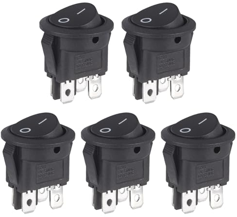 VEXUNGA Kippschalter Rund 4 Polig Wippschalter Ein/Aus Schalter 4Klemmen 6A 250V AC 10A 125V Einbauschalter Selbsthemmung Schwarz Quadratisch Runde Für Auto Boot (5 Stück)