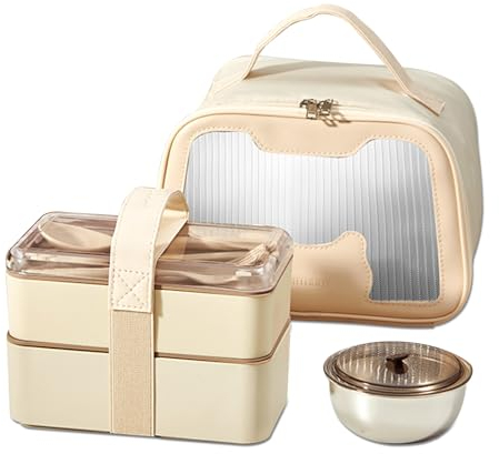 BRYN Kit Porta Pranzo, 1620ml Lunch Box Ermetico + Borsa Termica + Ciotola per Zuppa, Schiscetta Pranzo Microonde con 4 Scomparti e Posate, per Picnic Scuola Uffici Adulto Bambini