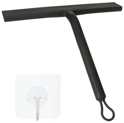 Shower Squeegee for Shower Glass Door Bathroom Accessories Squeegee Scraper Scrubber Rubber Blade with Holder Wiper Cleaning Tool for Bathroom Tile Window and Mirror- Black - 9 Inch