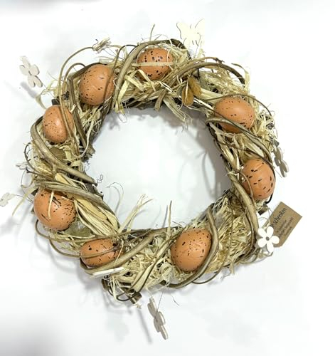 Türkranz zu Ostern Natur Ø 30 cm, Türkranz mit Ostereier, Eierkranz als natürlich Dekoration, Türkranz mit Holzapplikationen Natur in Handarbeit gefertigt, Türkranz,