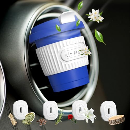 Kwak's Auto Lufterfrischer, Nette Kaffeetasse Auto Air Outlet Vent Clips Freshener Aromatherapie Ornament für Auto/Büro (Blau)