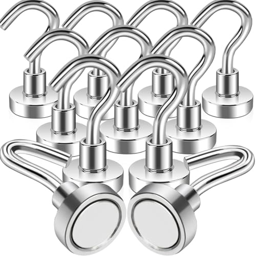 Keukenket Extra Strong 10 kg+ Neodymium Magnetic Hooks, Pack of 10, 16 mm, Silver, Modern Style, Punch-Free for Iron Doors, Fridges, Kitchens, Clothes Rack, Office