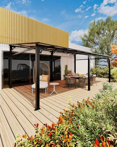 GarveeLife 12 ft x20 ft Upgraded Lean-to Wall-Mounted Gazebo | 6 mm Polycarbonate Roof & Reinforced Aluminum Frame | All-Weather Hardtop Pergola for Patio, Deck, Backyard