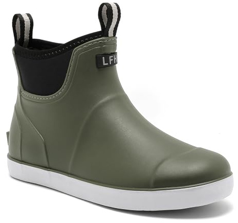 Lezzglt Mens Deck Boots, Saltwater Fishing Booties Rubber Waterproof Ankle Rain Boots, High-performance Footwear Chelsea Boots for Gardening Fishing Boating Camping Sailing