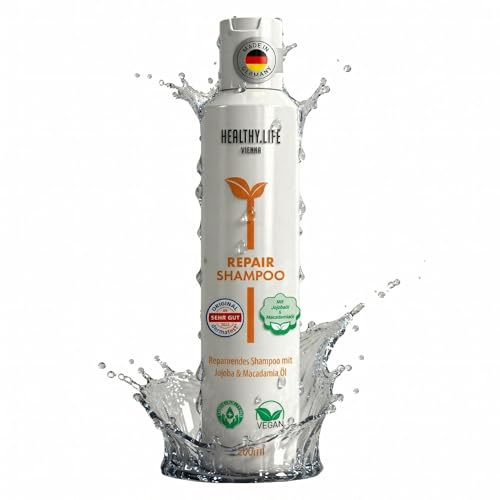 HLV - Repair Shampoo | VEGANES Anti Spliss Shampoo mit Jojobaöl & Macadamiaöl | Für Trockenes & Strapaziertes Haar | Intensive Feuchtigkeit & Glanz | Beruhigt die Kopfhaut, 200 ml