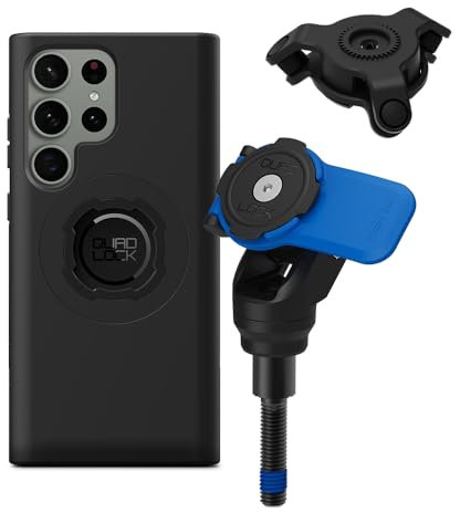 Quad Lock Motorcycle Handlebar Clamp Bolt Phone Mount Kit with Vibration Dampener and Galaxy S23 Ultra MAG Case